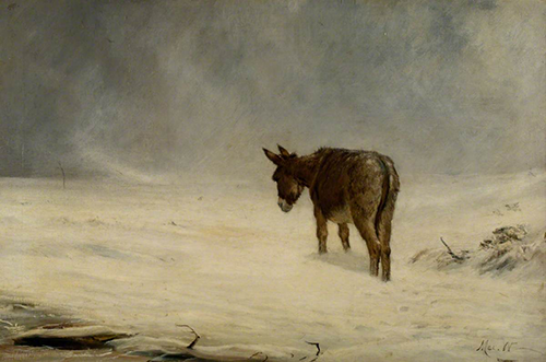 A Donkey in Snow, oil on canvas by John MacWhirter (c.1880)