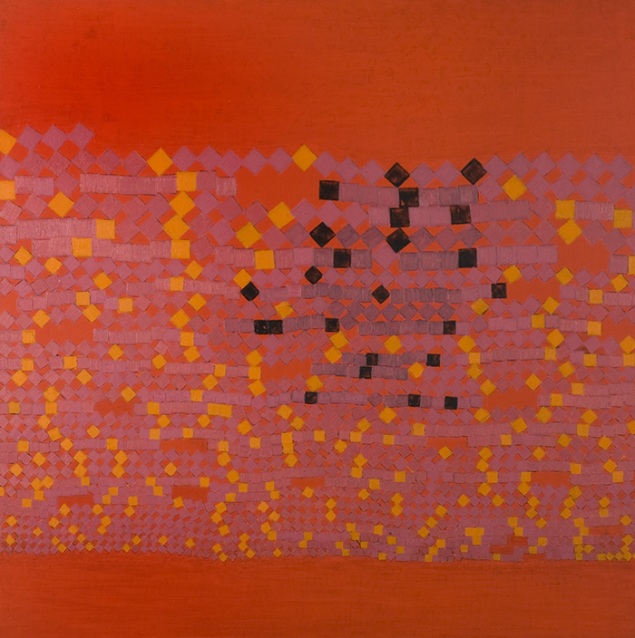 Mid 20th century: Wilhelmina Barns-Graham (1912-2004) - Orange, Black and Lilac Squares on Vermilion (1968)
